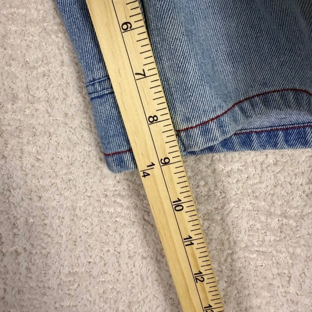 Street Property Denim Shorts Size‎ 8 Light Wash Red Stitching Patches